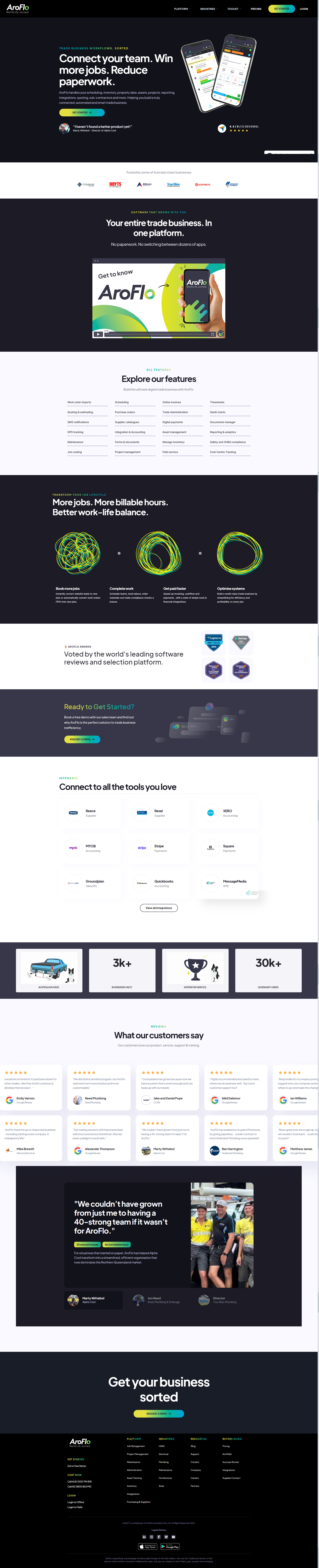 AroFlo website — full page