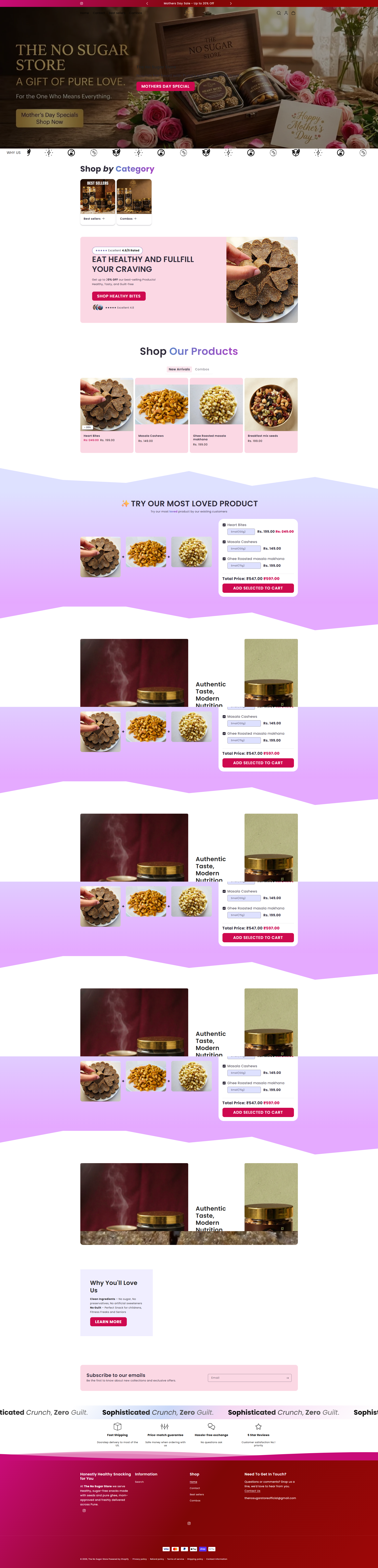 The No Sugar Store website — full page