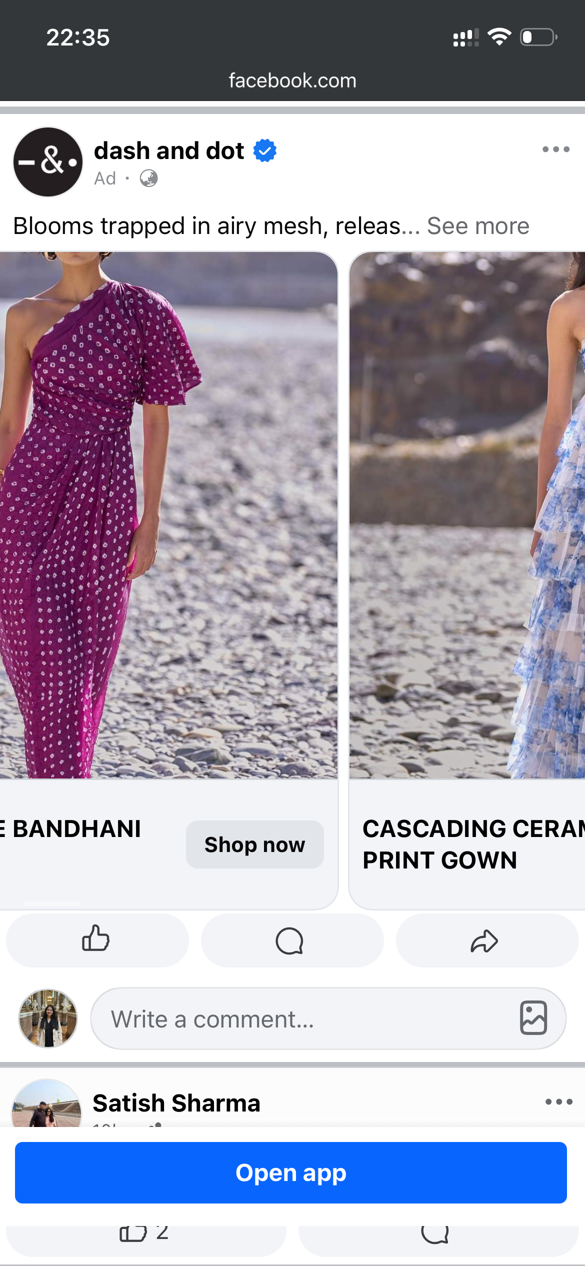 Facebook ad for apparel on the beach